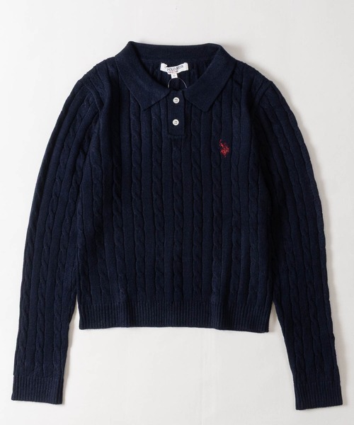 U.S. POLO ASSN.（ユーエスポロアッスン）の「【18】〔U.S.POLO ASSN/ユーエスポロアッスン〕ワンポイントロゴ ケーブルニットポロ レディース（ニット/セーター・レディース・ネイビー/アイボリー/ワインレッド/グリーン・LARGE/MEDIUM）」の15枚目の写真
