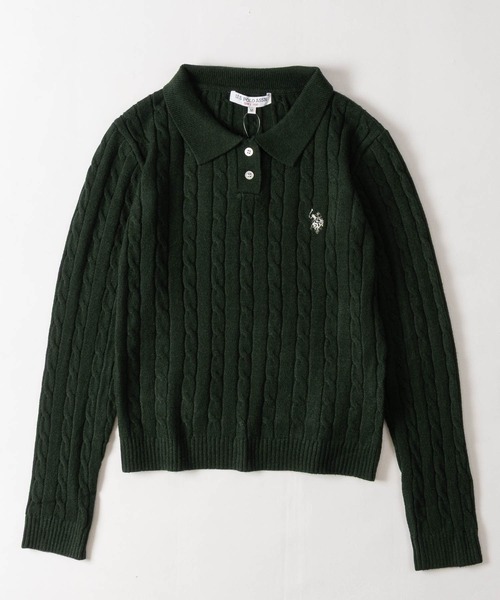 U.S. POLO ASSN.（ユーエスポロアッスン）の「【18】〔U.S.POLO ASSN/ユーエスポロアッスン〕ワンポイントロゴ ケーブルニットポロ レディース（ニット/セーター・レディース・ネイビー/アイボリー/ワインレッド/グリーン・LARGE/MEDIUM）」の13枚目の写真