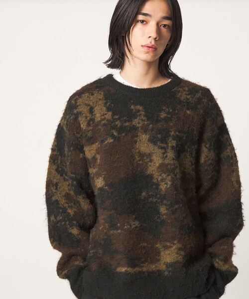 CITEN(シテン)の「<CITEN>ブラッシュドカモニット(ニット/セーター・メンズ・ブラック/ナチュラル・L/M)」の2枚目の写真