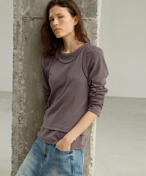 LEVAR(レバー)の「Twofold Layered T-shirt - Dusty Brown(Tシャツ/カットソー・レディース・その他・FREE)」の2枚目の写真