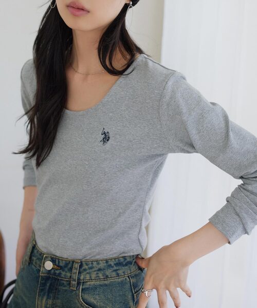 U.S. POLO ASSN.（ユーエスポロアッスン）の「[ U.S. POLO ASSN. ] M L 選べるタイプ長袖Tシャツ（Tシャツ/カットソー・レディース・ブラック/アイボリー/杢グレー/グレイッシュベージュ/ブラック系/グレー系/ベージュ系/アイボリー系・M/L/M1/L1）」の4枚目の写真