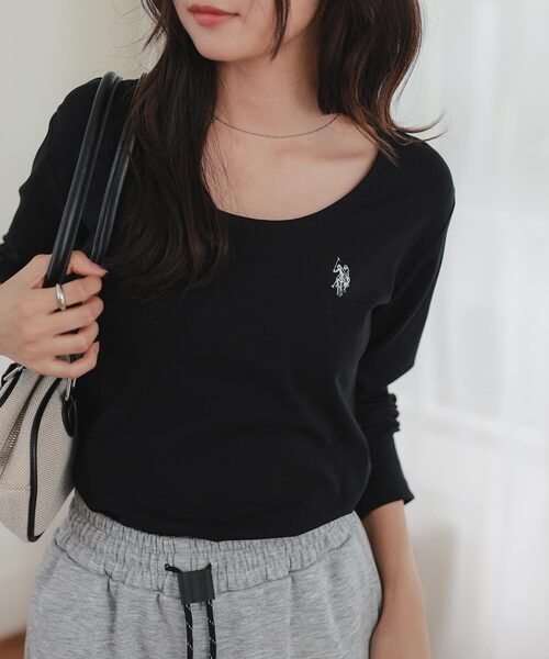 U.S. POLO ASSN.（ユーエスポロアッスン）の「[ U.S. POLO ASSN. ] M L 選べるタイプ長袖Tシャツ（Tシャツ/カットソー・レディース・ブラック/アイボリー/杢グレー/グレイッシュベージュ/ブラック系/グレー系/ベージュ系/アイボリー系・M/L/M1/L1）」の2枚目の写真