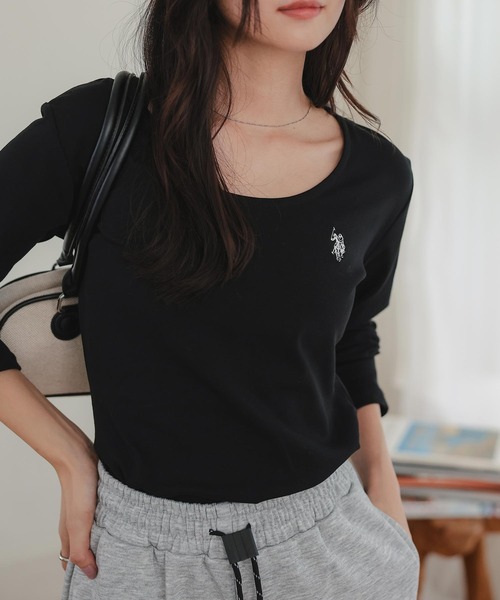 U.S. POLO ASSN.（ユーエスポロアッスン）の「[ U.S. POLO ASSN. ] M L 選べるタイプ長袖Tシャツ（Tシャツ/カットソー・レディース・ブラック/アイボリー/杢グレー/グレイッシュベージュ/ブラック系/グレー系/ベージュ系/アイボリー系・M/L/M1/L1）」の12枚目の写真