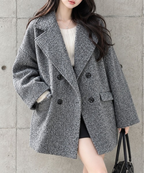 GLAMOROUS JANE(グラマラスジェーン)の「カールシャギーダブルコート(チェスターコート・レディース・アイボリー/ブラウン/ブラック/チャコールグレー・FREE)」の1枚目の写真