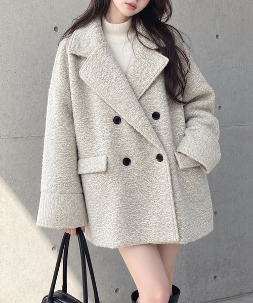 GLAMOROUS JANE(グラマラスジェーン)の「カールシャギーダブルコート(チェスターコート・レディース・アイボリー/ブラウン/ブラック/チャコールグレー・FREE)」の2枚目の写真