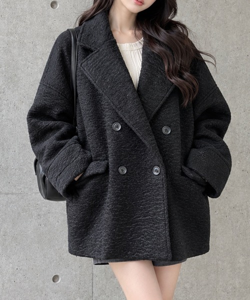 GLAMOROUS JANE(グラマラスジェーン)の「カールシャギーダブルコート(チェスターコート・レディース・アイボリー/ブラウン/ブラック/チャコールグレー・FREE)」の3枚目の写真