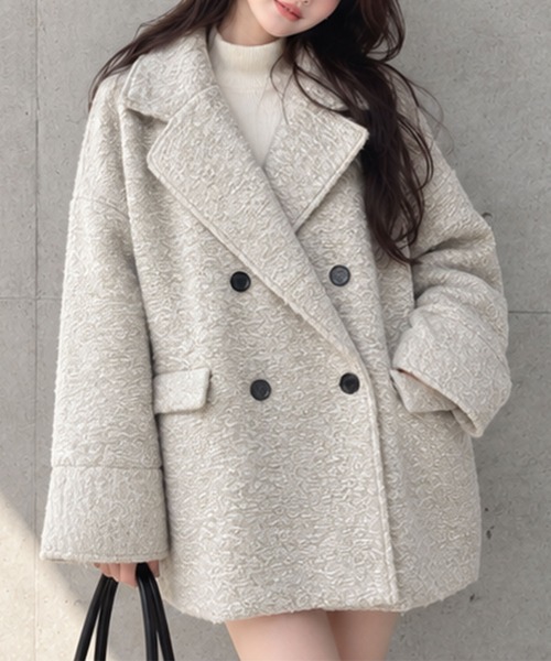 GLAMOROUS JANE(グラマラスジェーン)の「カールシャギーダブルコート(チェスターコート・レディース・アイボリー/ブラウン/ブラック/チャコールグレー・FREE)」の5枚目の写真