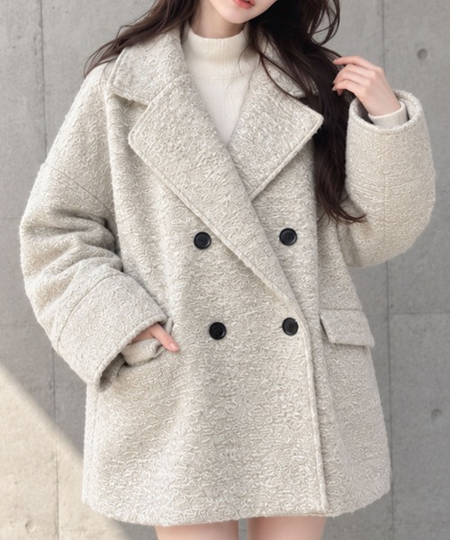 GLAMOROUS JANE(グラマラスジェーン)の「カールシャギーダブルコート(チェスターコート・レディース・アイボリー/ブラウン/ブラック/チャコールグレー・FREE)」の8枚目の写真