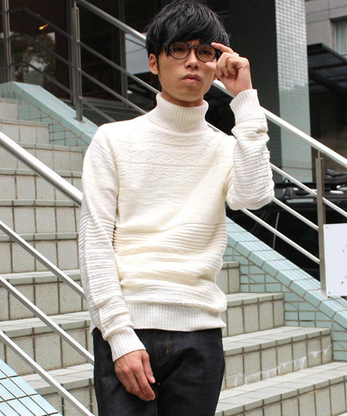ESSENTIAL GARMENT MEN'S BIGI（エッセンシャルガーメントメンズビギ）の「タートルネックニット/パネルリンクス柄（ニット/セーター・メンズ・ネイビー/カーキ/ホワイト・S/M/L）」の11枚目の写真