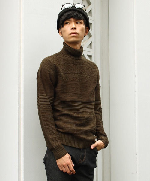 ESSENTIAL GARMENT MEN'S BIGI（エッセンシャルガーメントメンズビギ）の「タートルネックニット/パネルリンクス柄（ニット/セーター・メンズ・ネイビー/カーキ/ホワイト・S/M/L）」の12枚目の写真