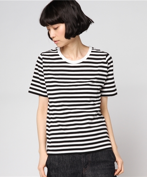 Honeys（ハニーズ）の「オーガニッククルーＴシャツ（Tシャツ/カットソー・レディース・オフホワイト/杢グレー/ブラック/カーキ/レッド/ホワイト×ブラック/ホワイト×ブルー/ネイビー・M/S/LL/L）」の3枚目の写真