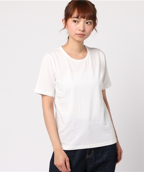 Honeys（ハニーズ）の「オーガニッククルーＴシャツ（Tシャツ/カットソー・レディース・オフホワイト/杢グレー/ブラック/カーキ/レッド/ホワイト×ブラック/ホワイト×ブルー/ネイビー・M/S/LL/L）」の2枚目の写真