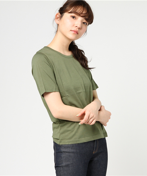 Honeys（ハニーズ）の「オーガニッククルーＴシャツ（Tシャツ/カットソー・レディース・オフホワイト/杢グレー/ブラック/カーキ/レッド/ホワイト×ブラック/ホワイト×ブルー/ネイビー・M/S/LL/L）」の6枚目の写真