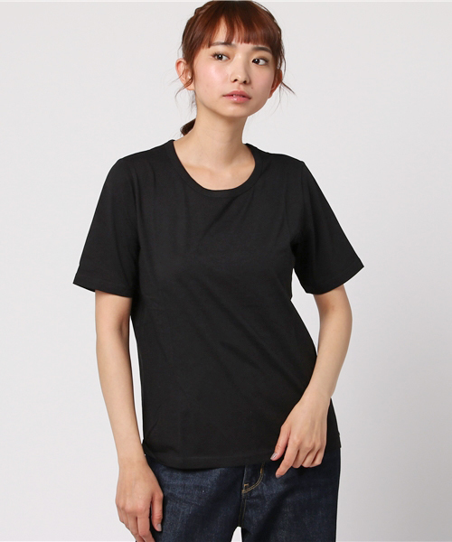 Honeys（ハニーズ）の「オーガニッククルーＴシャツ（Tシャツ/カットソー・レディース・オフホワイト/杢グレー/ブラック/カーキ/レッド/ホワイト×ブラック/ホワイト×ブルー/ネイビー・M/S/LL/L）」の4枚目の写真