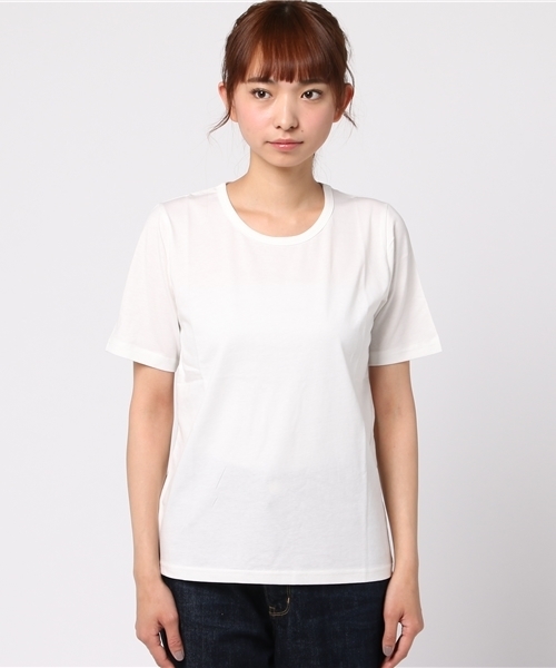 Honeys（ハニーズ）の「オーガニッククルーＴシャツ（Tシャツ/カットソー・レディース・オフホワイト/杢グレー/ブラック/カーキ/レッド/ホワイト×ブラック/ホワイト×ブルー/ネイビー・M/S/LL/L）」の9枚目の写真