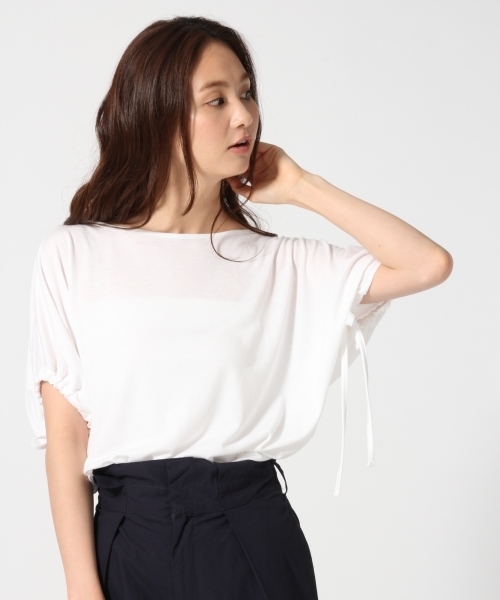 GLOBAL WORK（グローバルワーク）の「【機能素材】ドロストスリーブＴ半袖/759642（Tシャツ/カットソー・レディース・グリーン/ホワイト/ピンク系その他/ブラック/グレー・MEDIUM/LARGE）」の2枚目の写真