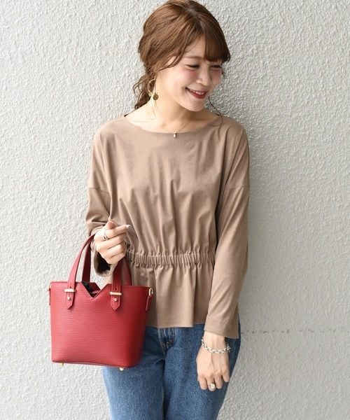 スエード系ブラウス スウェードサテンボウダイブラウス （LIGHT BEIGE）