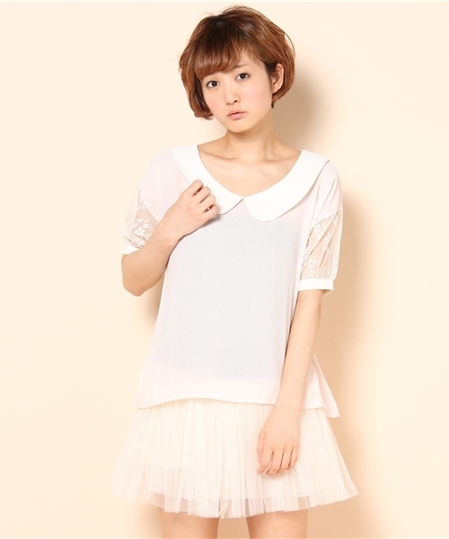 mystic（ミスティック）の「袖レース切替BL（シャツ/ブラウス・レディース・オフホワイト/アイボリー/ピンク/ブラック・ﾌﾘ-）」の4枚目の写真