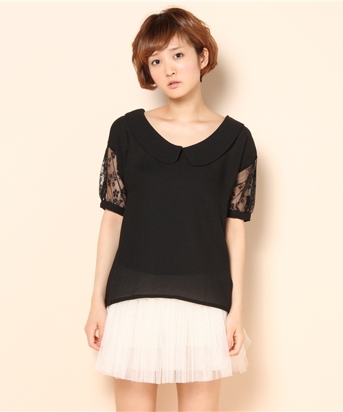 mystic（ミスティック）の「袖レース切替BL（シャツ/ブラウス・レディース・オフホワイト/アイボリー/ピンク/ブラック・ﾌﾘ-）」の3枚目の写真