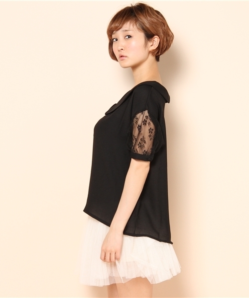 mystic（ミスティック）の「袖レース切替BL（シャツ/ブラウス・レディース・オフホワイト/アイボリー/ピンク/ブラック・ﾌﾘ-）」の5枚目の写真