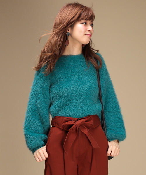 natural couture（ナチュラルクチュール）の「モンスターシャギーニット（ニット/セーター・レディース・グレー/グリーン/アイボリー/ピンクベージュ・FREE）」の21枚目の写真