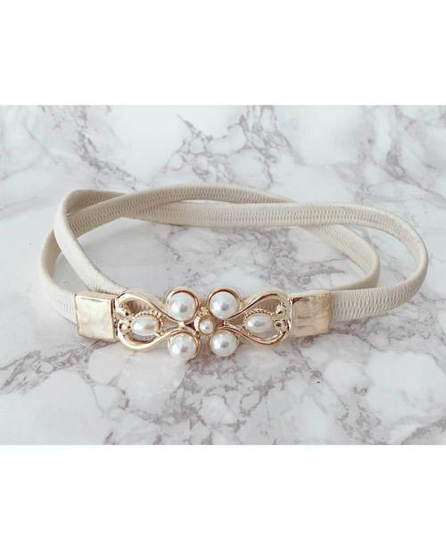 Cupid Heart（キューピッドハート）の「【Cupid Heart】結婚式ベルト パールモチーフゴムベルト（ベルト・レディース・ブラック/アイボリー/ネイビー・MEDIUM）」の2枚目の写真