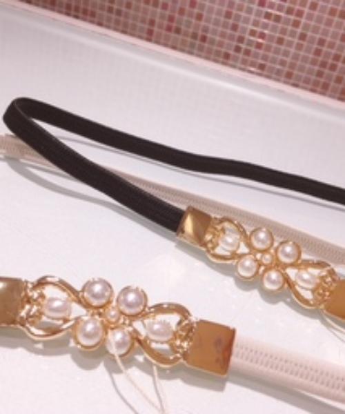 Cupid Heart（キューピッドハート）の「【Cupid Heart】結婚式ベルト パールモチーフゴムベルト（ベルト・レディース・ブラック/アイボリー/ネイビー・MEDIUM）」の12枚目の写真