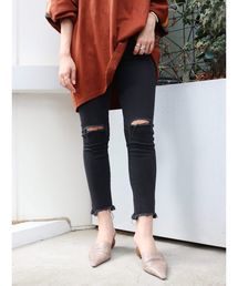 Ungrid | クラッシュブラックフレイドヘムストスリ(デニムパンツ)