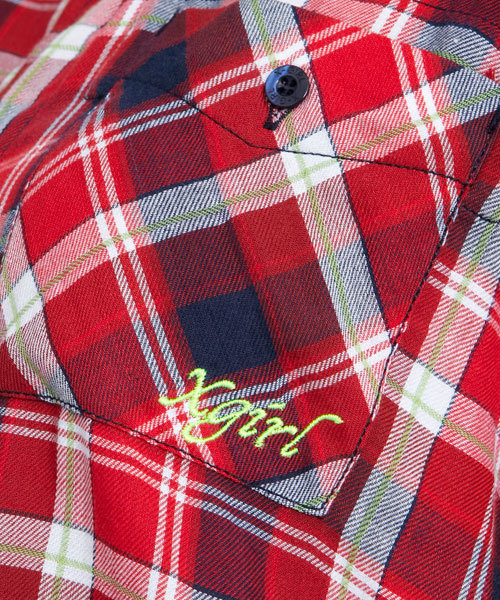 X-girl（エックスガール）の「NEON-LINE PLAID SHIRT（シャツ/ブラウス・レディース・レッド/グリーン/ブルー・1/2）」の7枚目の写真