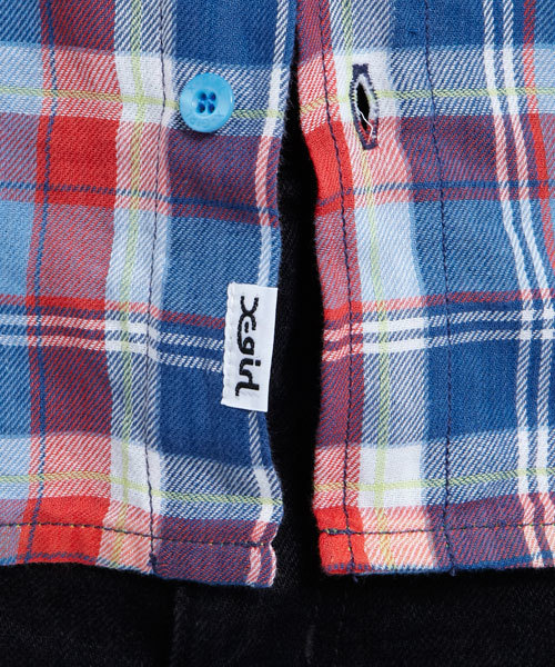 X-girl（エックスガール）の「NEON-LINE PLAID SHIRT（シャツ/ブラウス・レディース・レッド/グリーン/ブルー・1/2）」の8枚目の写真