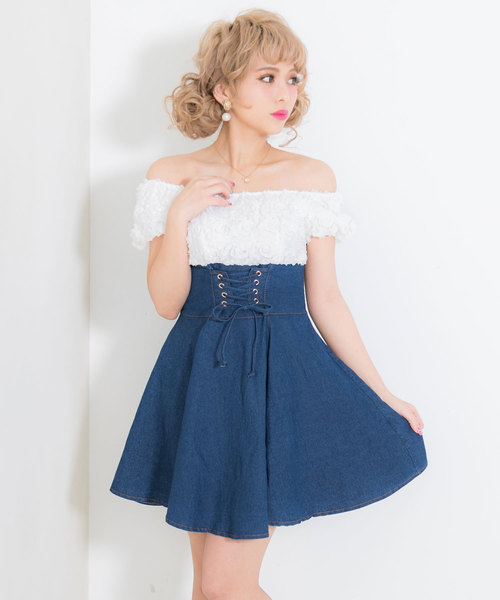 夢展望 ユメテンボウ の バラレースデニムコルセットフレアワンピース ワンピース Wear