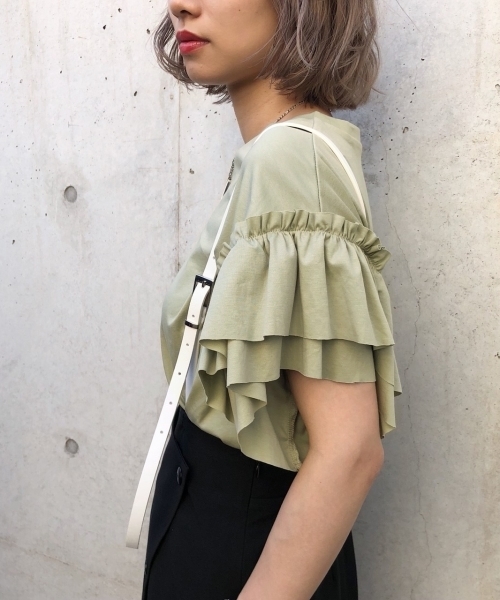 PAGEBOY(ページボーイ)の「シルケット袖フリルプルオーバー(Tシャツ/カットソー・レディース・ブラック/ベージュ/オフホワイト/カーキ/レッド・FREE)」の14枚目の写真