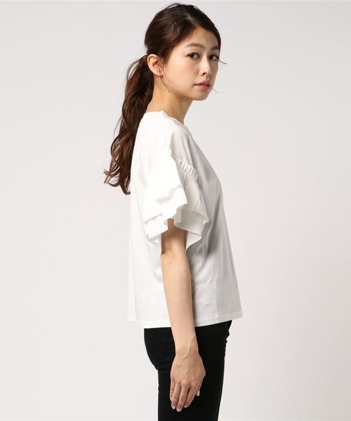 PAGEBOY(ページボーイ)の「シルケット袖フリルプルオーバー(Tシャツ/カットソー・レディース・ブラック/ベージュ/オフホワイト/カーキ/レッド・FREE)」の7枚目の写真