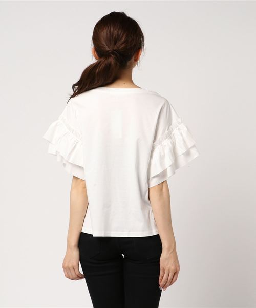 PAGEBOY(ページボーイ)の「シルケット袖フリルプルオーバー(Tシャツ/カットソー・レディース・ブラック/ベージュ/オフホワイト/カーキ/レッド・FREE)」の6枚目の写真