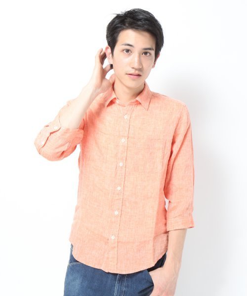 GLOBAL WORK（グローバルワーク）の「【GLOBAL WORK】フレンチリネン/7分袖（シャツ/ブラウス・メンズ・ネイビー/ホワイト/グリーン/オレンジ・SMALL/MEDIUM/LARGE/X-LARGE）」の4枚目の写真