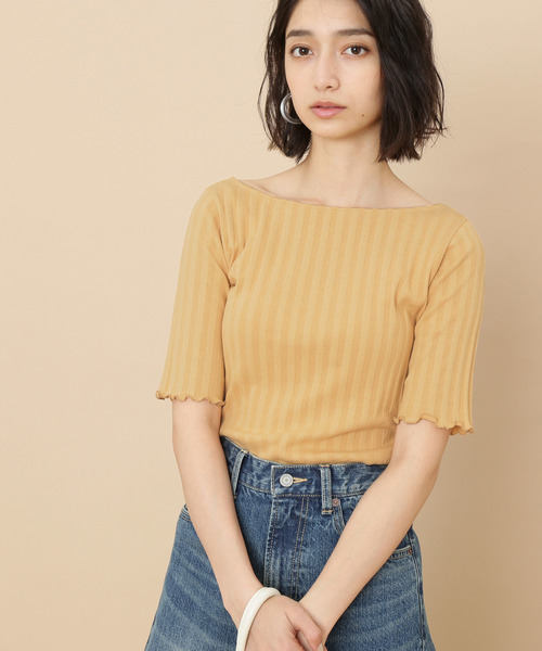 ADAM ET ROPE'（アダムエロペ）の「ONOメリヤス  ボートネックRIB 5分袖プルオーバー（Tシャツ/カットソー・レディース・チャコールグレー/ベージュ/レッド/オフホワイト・FREE）」の3枚目の写真