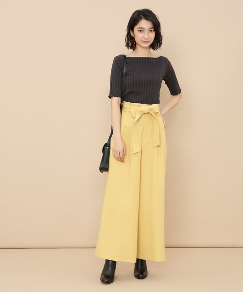 ADAM ET ROPE'（アダムエロペ）の「ONOメリヤス  ボートネックRIB 5分袖プルオーバー（Tシャツ/カットソー・レディース・チャコールグレー/ベージュ/レッド/オフホワイト・FREE）」の5枚目の写真