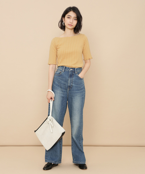 ADAM ET ROPE'（アダムエロペ）の「ONOメリヤス  ボートネックRIB 5分袖プルオーバー（Tシャツ/カットソー・レディース・チャコールグレー/ベージュ/レッド/オフホワイト・FREE）」の7枚目の写真