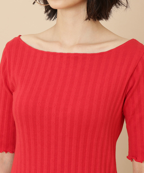 ADAM ET ROPE'（アダムエロペ）の「ONOメリヤス  ボートネックRIB 5分袖プルオーバー（Tシャツ/カットソー・レディース・チャコールグレー/ベージュ/レッド/オフホワイト・FREE）」の11枚目の写真