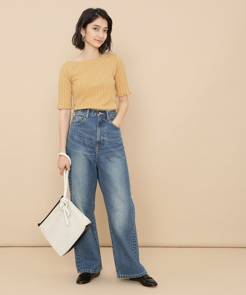 ADAM ET ROPE'（アダムエロペ）の「ONOメリヤス  ボートネックRIB 5分袖プルオーバー（Tシャツ/カットソー・レディース・チャコールグレー/ベージュ/レッド/オフホワイト・FREE）」の18枚目の写真