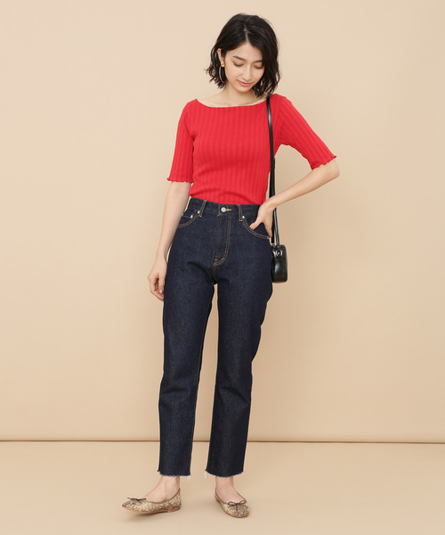 ADAM ET ROPE'（アダムエロペ）の「ONOメリヤス  ボートネックRIB 5分袖プルオーバー（Tシャツ/カットソー・レディース・チャコールグレー/ベージュ/レッド/オフホワイト・FREE）」の19枚目の写真