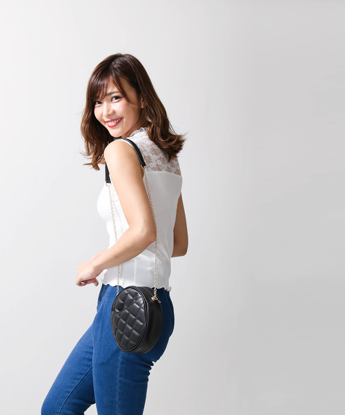 WEGO(ウィゴー)の「WEGO/レースハイネックリブノースリーブTシャツ(タンクトップ・レディース・ワイン/ホワイト/ブラック・FREE)」の6枚目の写真