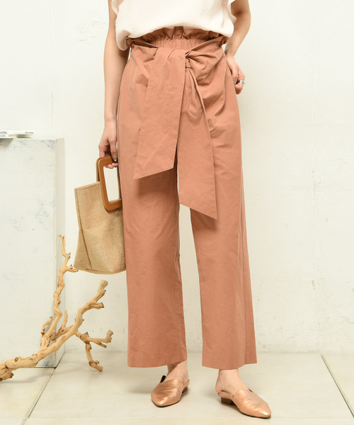 DouDou（ドゥドゥ）の「サテンリボンベルトパンツ（その他パンツ・レディース・ベージュ/グリーン/キャメル・38/36）」の3枚目の写真
