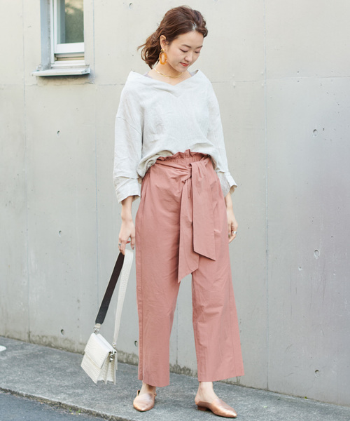 DouDou（ドゥドゥ）の「サテンリボンベルトパンツ（その他パンツ・レディース・ベージュ/グリーン/キャメル・38/36）」の15枚目の写真