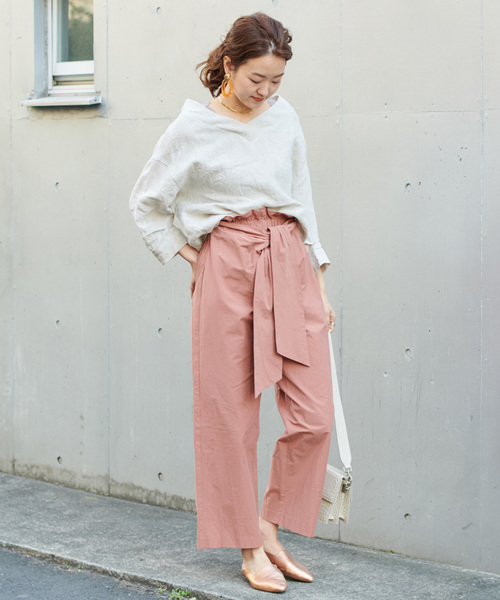 DouDou（ドゥドゥ）の「サテンリボンベルトパンツ（その他パンツ・レディース・ベージュ/グリーン/キャメル・38/36）」の14枚目の写真