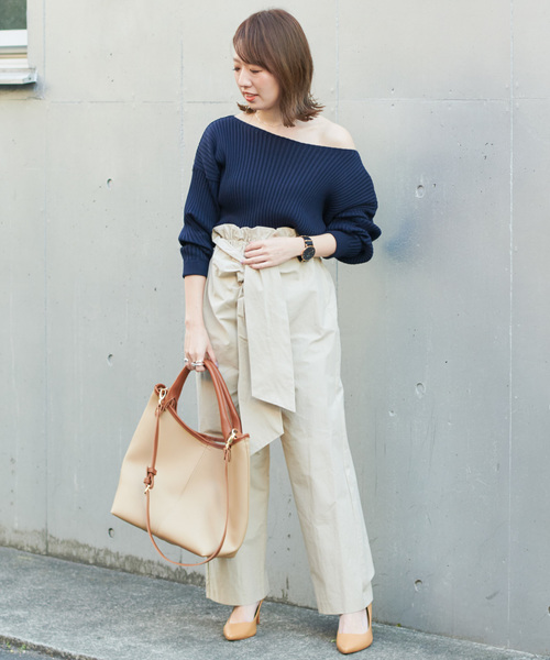 DouDou（ドゥドゥ）の「サテンリボンベルトパンツ（その他パンツ・レディース・ベージュ/グリーン/キャメル・38/36）」の9枚目の写真