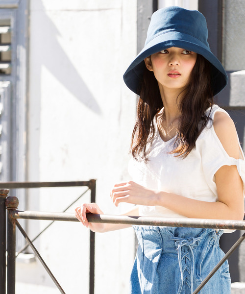 QUEENHEAD（クイーンヘッド）の「綿ポリブリムUVハット（ハット・レディース・ネイビー/ブラウン/カーキ/サックスブルー/オレンジ/ブラック/グリーン/オフホワイト/マスタード・XX-LARGE/X-LARGE/FREE）」の6枚目の写真