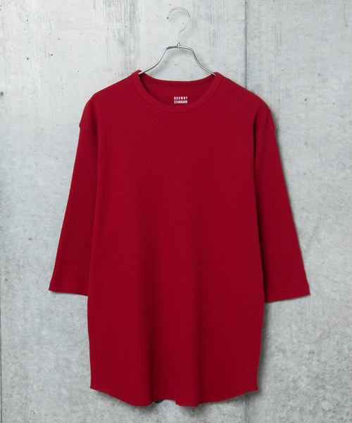 WEGO（ウィゴー）の「WEGO/ラウンドワッフル7分袖カットソー（Tシャツ/カットソー・メンズ・ホワイト/ブラック/カーキ/レッド・MEDIUM/LARGE/SMALL）」の4枚目の写真