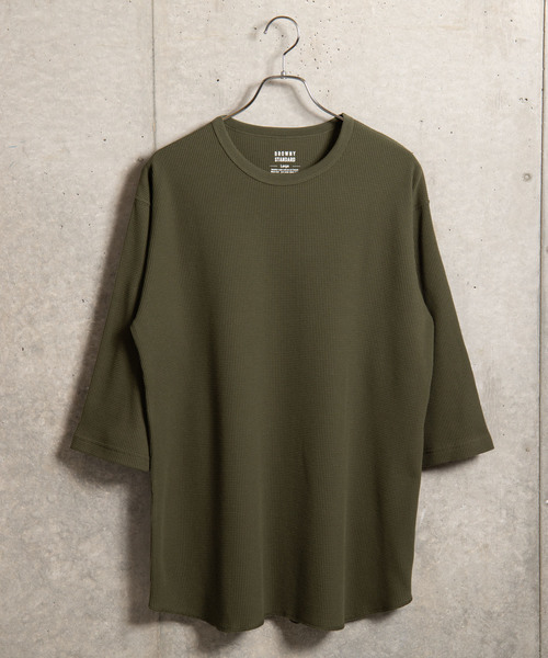 WEGO（ウィゴー）の「WEGO/ラウンドワッフル7分袖カットソー（Tシャツ/カットソー・メンズ・ホワイト/ブラック/カーキ/レッド・MEDIUM/LARGE/SMALL）」の3枚目の写真