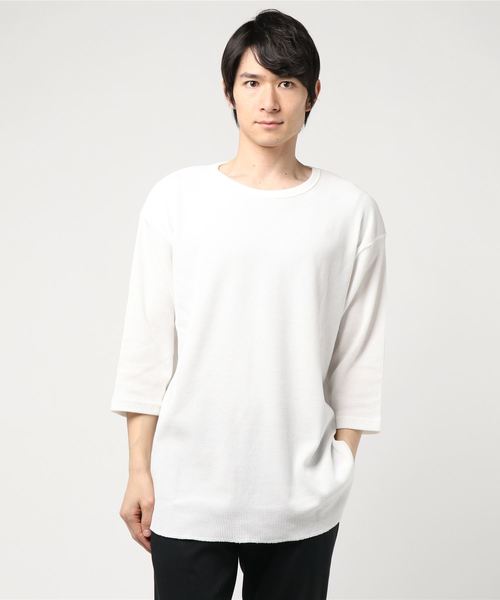 WEGO（ウィゴー）の「WEGO/ラウンドワッフル7分袖カットソー（Tシャツ/カットソー・メンズ・ホワイト/ブラック/カーキ/レッド・MEDIUM/LARGE/SMALL）」の6枚目の写真